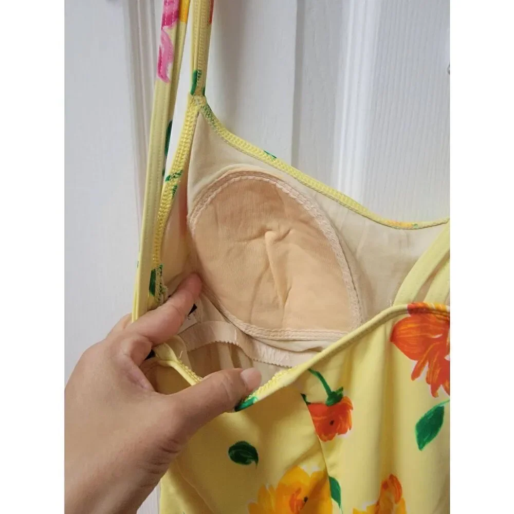 90's La Blanca Floral Yellow Onepiece Swimsuit 12